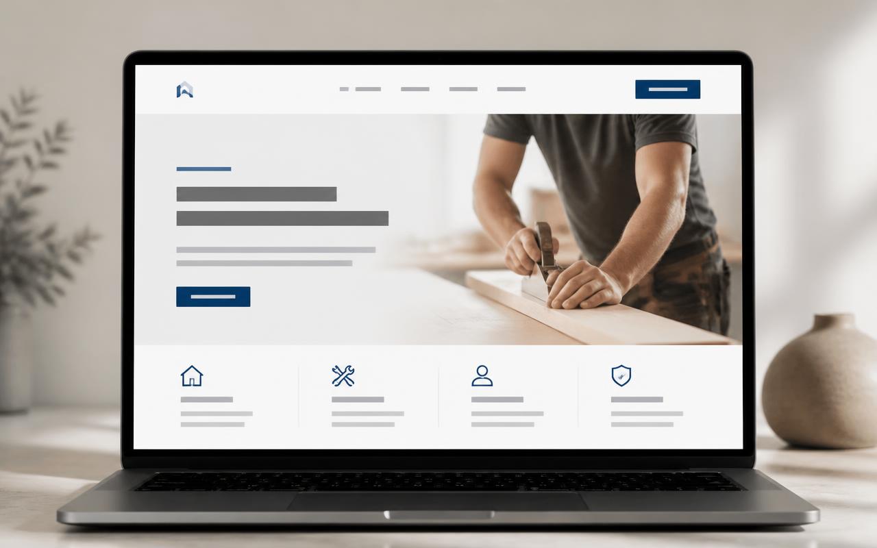 Laptop-Ansicht einer neu gestalteten Website für einen Handwerksbetrieb mit klarer Leistungsstruktur